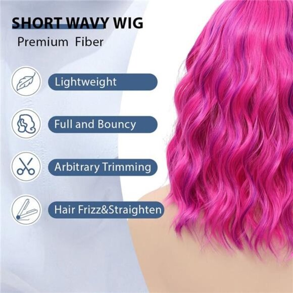 Rose mixed Purple Wig with Bangs Wavy Wigs for Women - Picture 4 of 5